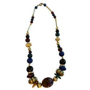 Vintage 80s Liz Claiborne Beaded Necklace With Multicolor Beads